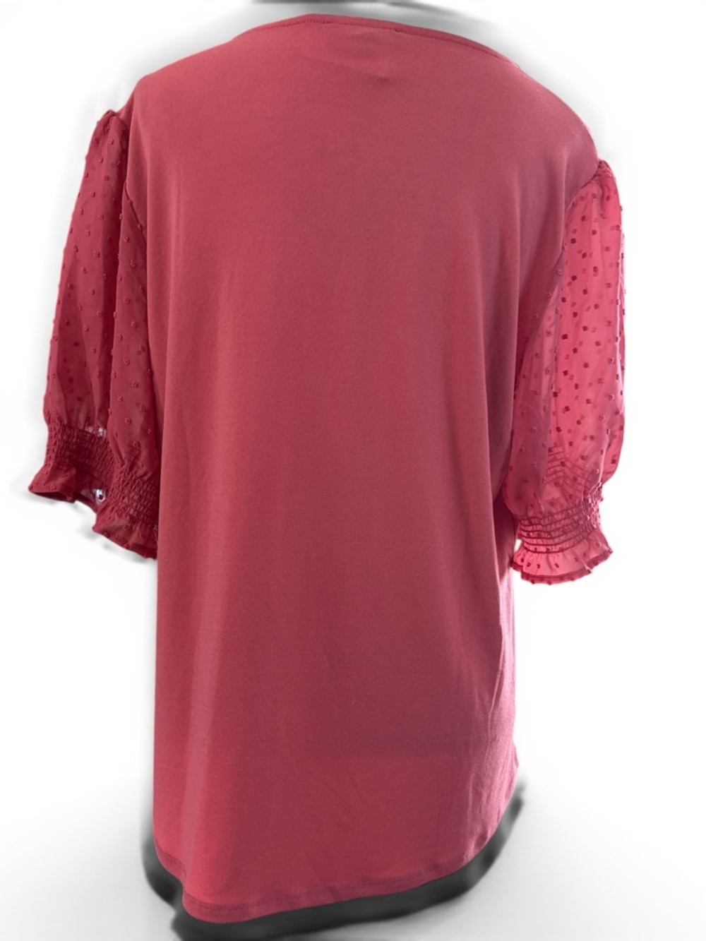 Adrianna Papell Women's Salmon Color Swiss Dot Sleeve V-Neck Top. Sz XL - Picture 3 of 4